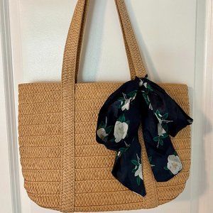 Draper James Straw Tote with Signature Floral Scarf {NWOT}